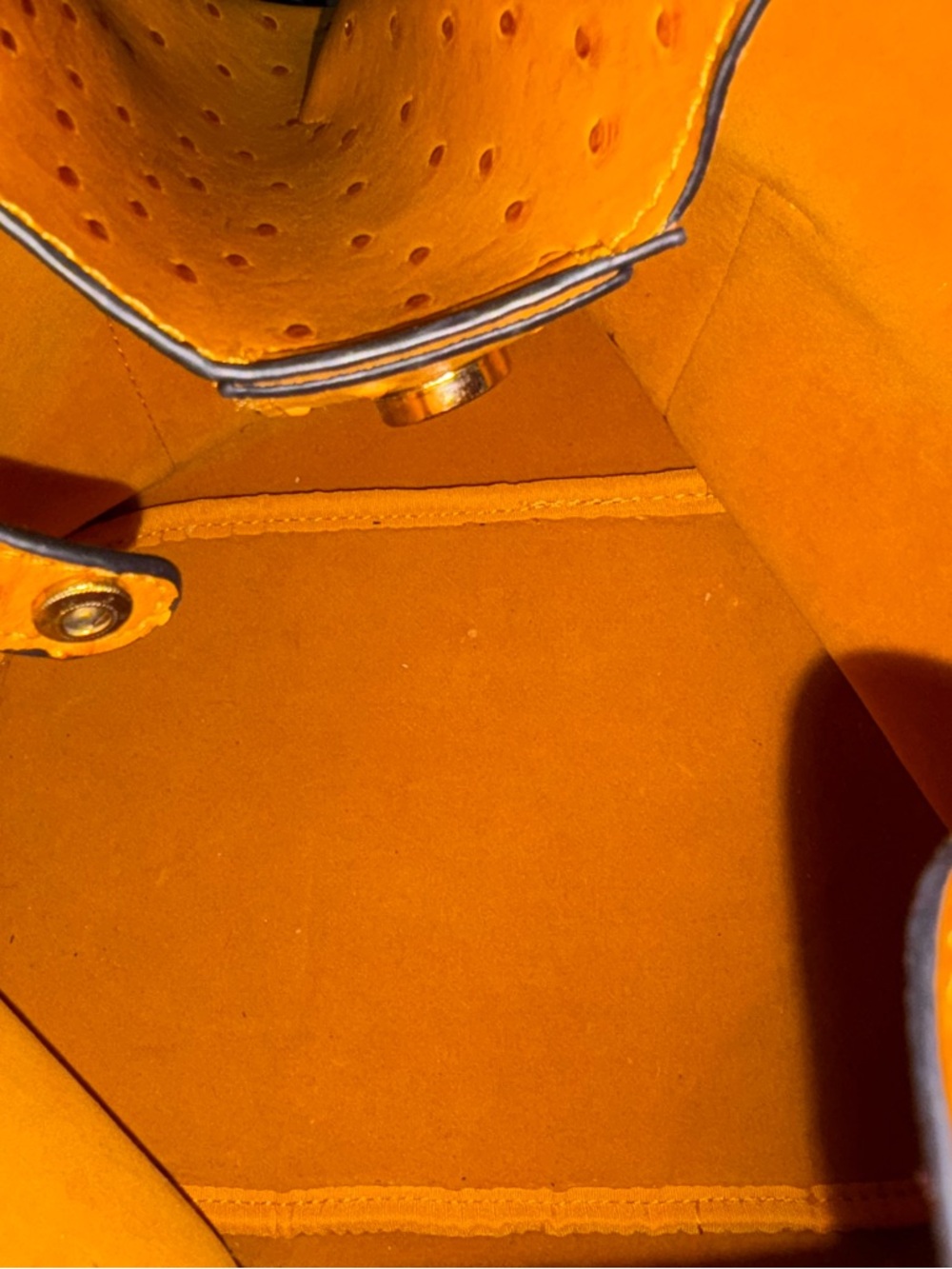 Women's Ostrich-Embossed Bucket Bag in Mustard Yellow - Picture 3 of 4